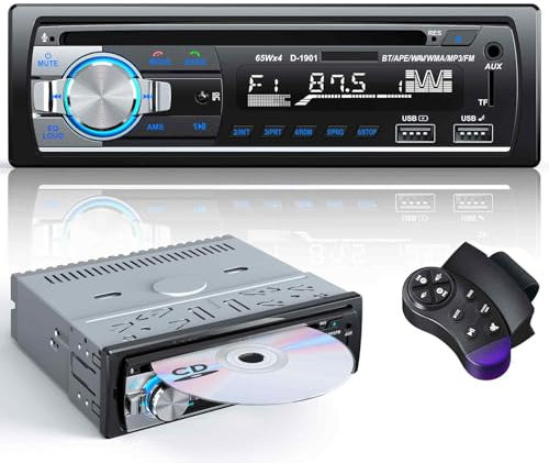 Radio Coche Bluetooth CD DVD, CENXINY RDS/FM Autoradio Bluetooth 5.0 Llamadas Manos Libres Radio Coche 1 DIN con 2 USB/AUX/SD/Reproductor MP3