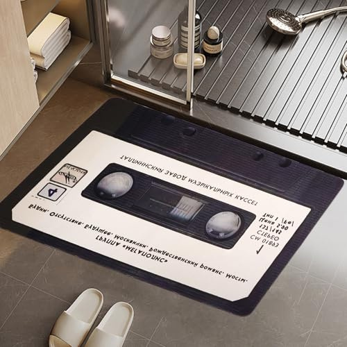 KRIPINC 3D Musik Kassette Kieselgur Badematte, Badteppich, Stil D 60x90cm | Badvorleger Rutschfest Waschbar Saugfähige, Duschteppich, für vor der Badewanne Wohnzimmer Schlafzimmer, für Musikliebhaber