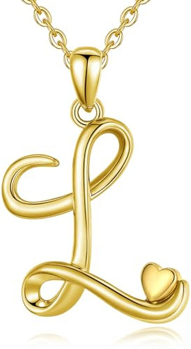 CELESTIA Kette mit Buchstaben Gold Personalisiertes L Initiale Halsband 925 Sterlingsilber Vergoldet Damenkette mit 51cm Verstellbarer Kette | Geschenk für Geburtstag/Muttertag