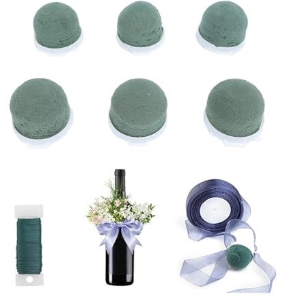 24 PCS Mini Floral Foam Holder, Round No Odor Bouquet Holder Wine Bottle Flower Arrangement Holder with Iron Wire for Table Wedding Decor