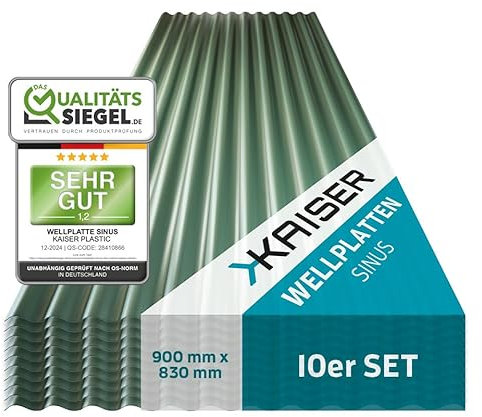 KAISER plastic® Wellplatten grün | Wellplatten Dach, Welldach Kunststoff | Dachplatten wetterfest | Überdachung | Sinus 76/18 – 90 x 83 cm | 10 Stk.