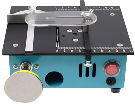 ROMYIX Mini Tischkreissäge, 96W Multifunktions Tischkreissäge mit 4 Klingen & Bandschleifer,Dual Motor Control,Präzisions TischkreissägeKlein für Holz, Metall, Aluminium (0-90° verstellbar)