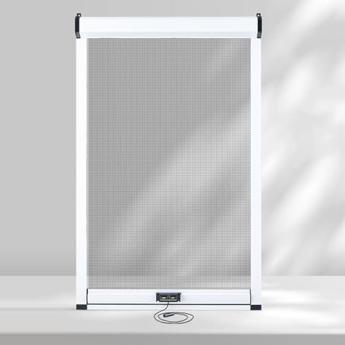 Koncey Mosquitera Enrollable Ventana, Mosquito Net Window con Marco de Aluminio, Desmontable y Lavable, Mosquiteras a Medida, Red de Fibra de Vidrio