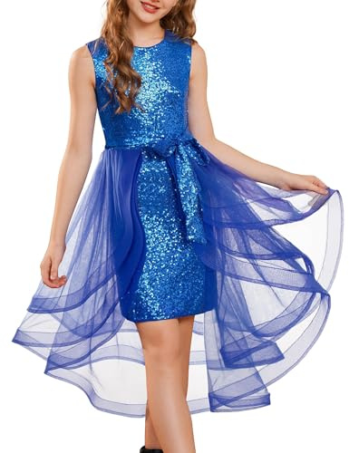 GRACE KARIN Mädchen Glitzer Pailletten Party Kleid Ärmellos Prinzessinnenkleid Geburtstagspartykleid Blumenmädchen Kleid Königsblau 12 Jahre