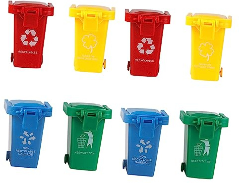 HONITANO 8pièces Poubelle Jouet Plastique Miniature avec Couvercle Coulissant Petit Conteneur Poubelle Éducatif pour Garçons Et Filles Jouet Tri des Déchets pour Garçon Fille Et Résistant