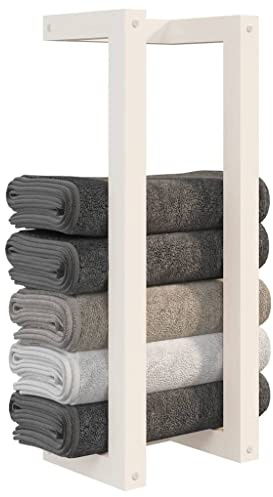 Porte Serviette Salle de Bain, Support Serviette Mural Porte-Serviette Blanc 23x18x60 cm Bois de pin Massif