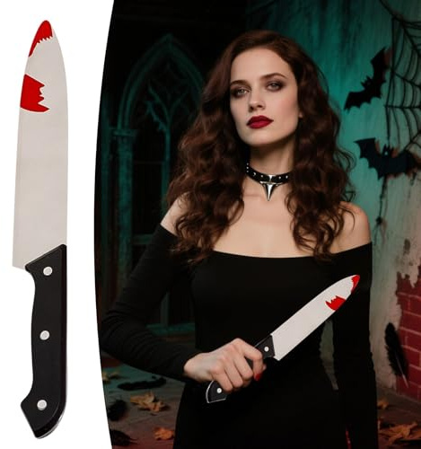 Halloween Fake Messer mit Blut – Horror Deko Scherzartikel für Erwachsene und Kinder – Blutige Waffe,Messer, Hackebeil – Zombie Kostüm Zubehör für Halloween,Theater, Mottoparty (A)