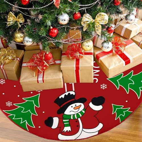 Weihnachtsbaum Decke Rock 90cm, Weihnachtsbaum Decke Rot Rund Tannenbaumdecke Christbaumständer Teppich Baumdecke Christmas Tree Skirt Decorations Für Weihnachten Party Heimdekorationen, Schneemann