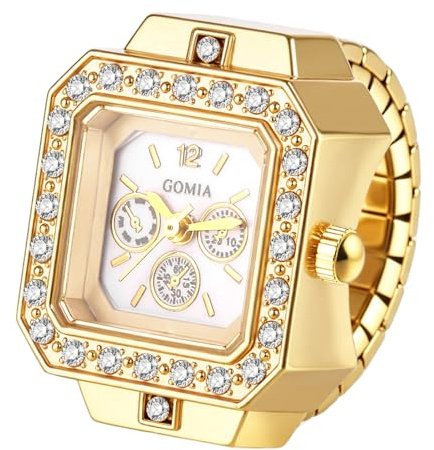 OIDEA Damen Elastisch Quadratisch Ringuhr: Voll Diamant Besetzt Rechteckig Fingerring Quarz Uhr Analog DREI Unterzifferblätter Stilvoll Damenuhr für Frauen Freundin