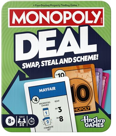 Monopoly Deal Card Game in Collectible Storage Tin | Ages 8+ | 2-5 Players | 15 Mins. | Fun Family Games for Children