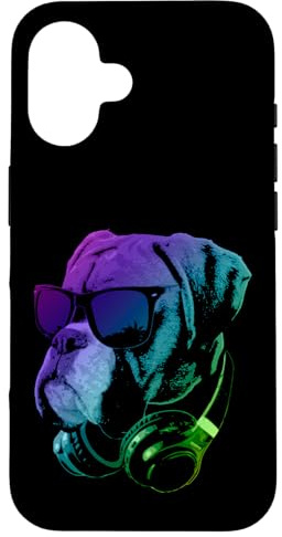 Boxer tedesco con cuffie da DJ e occhiali da sole Custodia per iPhone 16