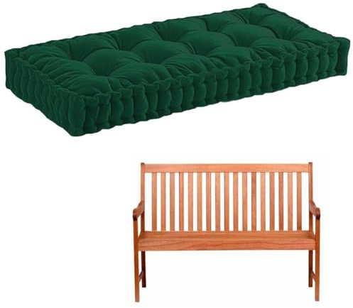 Luxuriöses dunkelgrünes Samt-Sitzkissen, 10 cm dick, bequemes Ersatzpolster für Innen, Küche, Esszimmer und Außenbereich, Garten, Terrasse, Fell (110 x 50 cm)