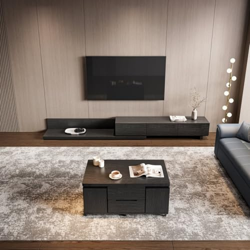 Homary Conjunto de Mesa de Centro Elevable y Mueble de TV Salón, 100 x 50 cm, Cuenta con Tablero Elevable Hidráulico y Espacio de Almacenamiento Oculto Extensible con Ruedas con Freno