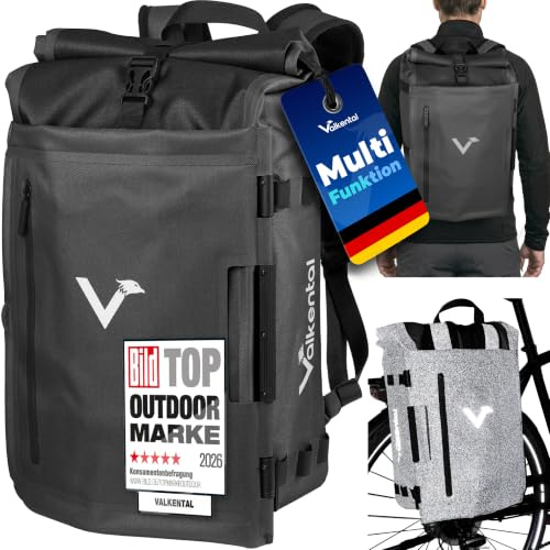 Valkental TrailX 2in1 Fahrradtasche & Rucksack, 28L | 28L Volumen, wasserdicht & reflektierend, gepolstert mit Laptopfach, ideal für E-Bike geeignet