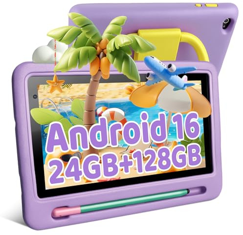 MUISOO Kids Tablet, Android 16 Tablet for Kids, 24GB+128GB+1TB Expandable, 7 inch Android Tablet with Parental Control, WiFi 6/BT 5.3, Widevine L1, kid Tablet with Protective Case (Purple)