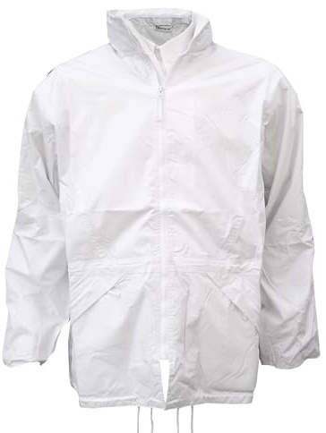 Cathedral Mens White Bowls 100% Waterproof Nylon Lined Bowling Rain Jacket Full Length Double Zip With Concealed Foldaway Hood Pockets & Storm Cuffs XXL