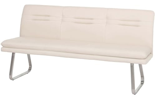 Mendler Sitzbank HWC-H70, Esszimmerbank Bank Polsterbank, Rückenlehne Stoff/Textil Edelstahl gebürstet - Creme-beige 180cm
