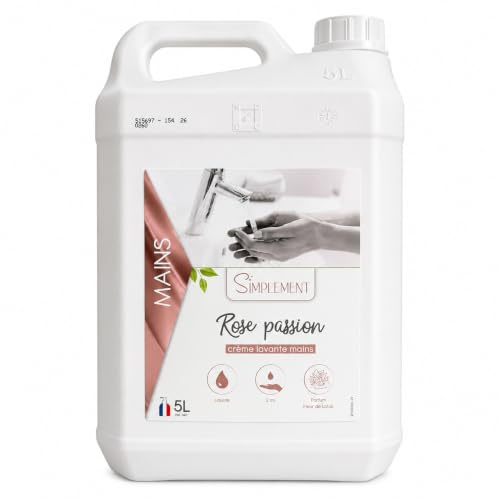 Simplement Rose Passion Professionnel Crème Lavante Mains 5L pH Neutre | Savon Liquide, Parfum Fleur de Lotus, Formule Douce Nacrée, Recharge Grand Format, Usage Professionnel