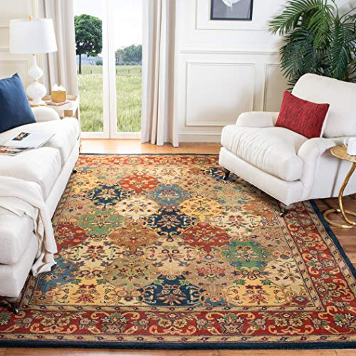 SAFAVIEH Heritage Collection HG911A Teppich, quadratisch, Mehrfarbig und Burgunderrot, handgefertigt, traditionell, orientalische Wolle, ideal für stark frequentierte Bereiche im Wohnzimmer