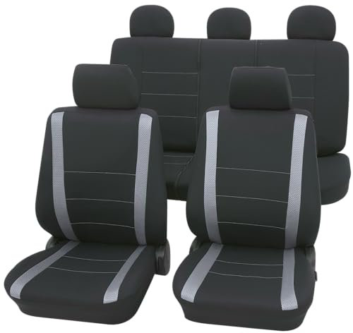 PETEX Auto Sitzbezüge Universal Komplett Set 11-teilig - Samoa grau, Eco Class mit SAB 1 Vario