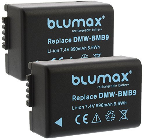2X Blumax Akku ersetzt DMW-BMB9 / DMW-BMB9E 890mAh kompatibel mit Panasonic Lumix DMC-FZ40-FZ45-FZ47-FZ48-FZ60-FZ62-FZ70-FZ72-FZ100-FZ150