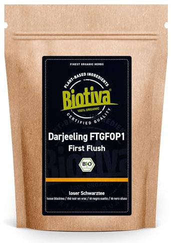 Darjeeling First Flush Bio 250g - Top Bio Schwarztee aus Frühlingsernte - Indien - Abgefüllt und kontrolliert in Deutschland - vegan - loser Blatt-Tee - Biotiva