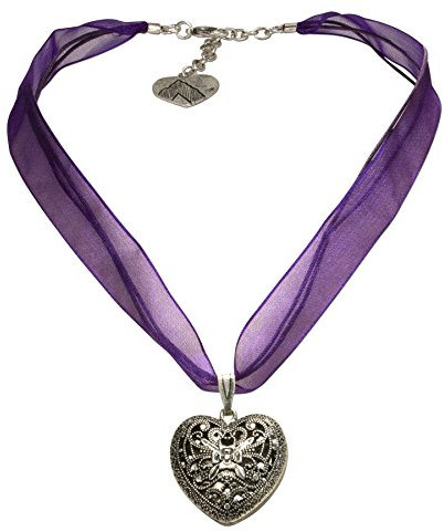 Alpenflüstern Organza-Trachtenkette Trachtenherz - Damen-Trachtenschmuck Dirndlkette lila-violett DHK194