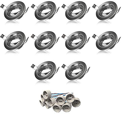 B.K.Licht - 10er Set Einbaurahmen für GU10 Leuchtmittel, schwenkbar, Lochdurchmesser 68mm, Einbaustrahler LED, Deckenstrahler, Spotlight, LED Spots 230v, Einbauleuchten, 86x26 mm, Matt-Nickel