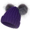 YOUNGSOUL Beanie Mützen für Damen Wintermütze Gerippte Strickmütze mit doppeltem Kunstfell Bommel Violett