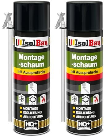 Isolbau B2 Montageschaum mit Aussprührohr - 2 x 500 ml PU-Bauschaum für Montage, Isolierung, Abdichtung, Innen & außen
