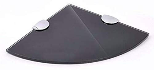 BSM Marketing Estante esquinero de Cristal endurecido de 300 mm (11.8) 6 mm de Grosor, para baño, Dormitorio, Cocina, con Soportes cromados Grandes (Negro)