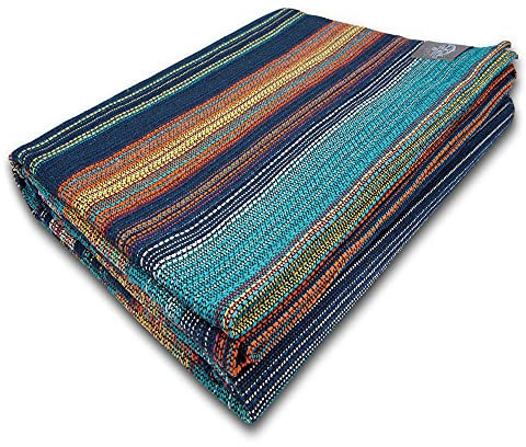 Craft Story Decke Fatima I türkis-blau-orange-gelb gestreift aus 100% Baumwolle I Tagesdecke I Sofa-Decke I Überwurf I Picknickdecke I Nutz- & Schutzdecke I ca.170 x 220cm