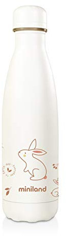 Miniland Natur Bottle Bunny 500ml, bottiglia termica in acciaio inossidabile, che mantiene la temperatura per più di 24 ore, 89346
