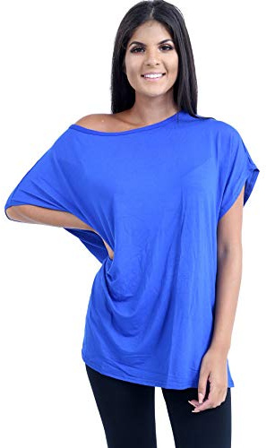 Janisramone Women's Batwing Short Sleeve Off The Shoulder Top, Bardot Baggy Style T Shirt for Casual & Party Wear, [Multiple]