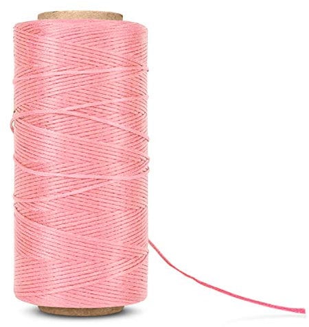 Flexzion Gewachster Faden, Wachsschnur, beschichtete Schnur, strapazierfähiges Polyester, 1 mm, 260 Meter, 150D, für Armbänder, Lederhandwerk, Nähen, Buchbinden, Handwerk - Rosa