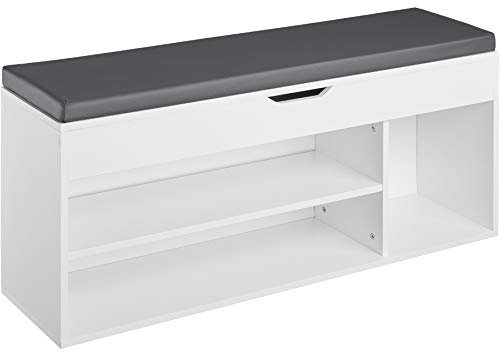 tectake® Sitzbank mit Stauraum, Schuhregal mit Sitzbank, 104 x 30 x 49 cm, Hocker mit Stauraum & Schuhregal schmal, platzsparend, als Ablage, Dielen- & Flurmöbel, Schuhschrank Garderobe - weiß