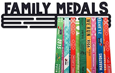 United Medals Family Medals Medaillenhalter Running Laufen Sport für 48 Medaillen Aufbewahrung - Läufer, Sportler Geschenk Marathon Zubehör - Medal Holder Hanger Display Rack - Schwarz