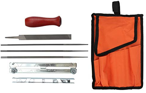 Fafeicy Kit per affilare motoseghe 8 Pezzi, Include 3 Lime Rotonde, 1 Porta Lime, 1 Manico per Lime, 1 Lima Rettangolare, 1 Guida, per affilare Le Lame della a Catena, File