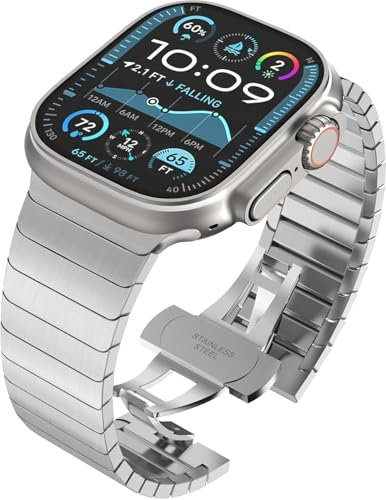 WINGLE 49mm 46mm 45mm 44mm 42mm 41mm 40mm 38mm Compatible with Apple Watch Straps, Stainless Steel Link Strap Replacement Band for iWatch Ultra 3 2 1, Series 11 10 9 8 7 6 5 4 3 2 1 SE, Silver