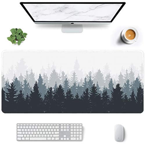 Hsurbtra Großes Mauspad, 900 x 400 mm, Gaming-Matte mit vernähtem Rand, XXL, erweitertes wasserdichtes Computertastatur-Mauspad, Laptop-Schreibtischunterlage, rutschfeste Gummibasis, Nebliger Wald