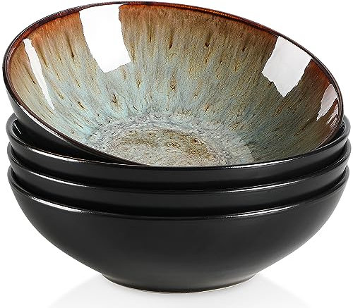 vancasso Bubble Stoneware 720ml Cereal Bowl Set, 4-Piece Reactive Glaze Brown Bowl, 7in Salad/Fruit/Snack/Dessert/Soup Bowl. (17.8x17.8x5.5cm)
