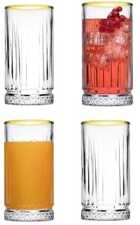 Pasabahce Elysia Lot de 4 grands verres en verre 280 cc avec bord doré