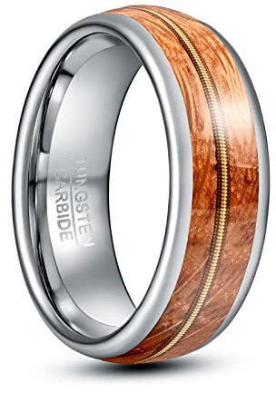 Corato 8mm Wolframcarbid Ring für Herren Damen Whiskey Barrel Wood Ring Hochzeit Verlobungsring Größe 57(18.1)
