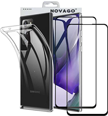 NOVAGO Compatible avec Samsung Galaxy Note 20 / Galaxy Note 20 5G -Pack Complet- Coque Résistante Transparente + 2 Films de Protection écran en Verre trempé (Noir)…