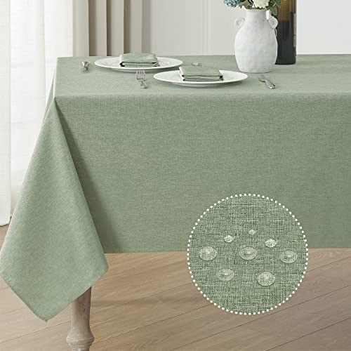 Veblandy Rectangle Tablecloth Waterproof Linen Textured Table Cloth Stain and Wrinkle Resistant Washable, Decorative Fabric Table Cover for Dining, Party and Camping (Sage Green, 52 * 70)