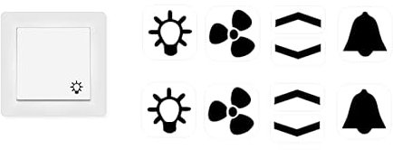 generic Schalter Aufkleber Set mit Licht Ventilator Pfeile und Glocken Aufkleber (RP 25/1) (10 mm, schwarze Symbole)
