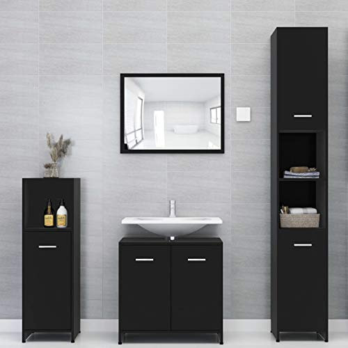 Yongdu Conjunto de Muebles de baño 4 Piezas, Mueble Baño, Mueble Lavabo, Baños Muebles Completo, Conjunto Baño Lavabo, aglomerado Negro