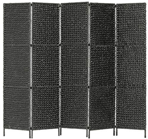 Yongdu 5-teiliger Paravent, Trennwand, Raumteiler, Umkleidekabine, Spanische Wand, Privacy Screen, Sichtschutzwand, Schwarz 193×160 cm Wasserhyazinthe