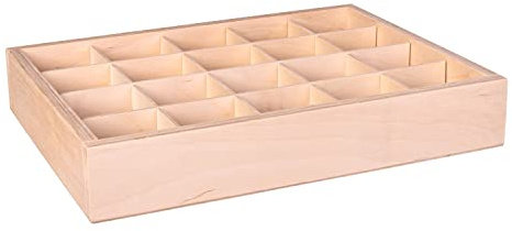 DECOCRAFT Multi Compartment Wooden Storage Box no Lid and 20 Individual Sections for Small Keepsakes, Essential Oils, DIY Jewellery, Knick-Knacks, and Arts and Crafts, Natural Wood