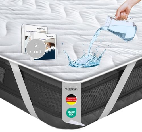 Komfortec Wasserdichter Matratzenschoner 140x200cm 2er-Set | Anti-Milben, Atmungsaktiv, Kein Knistern | Oeko-TEX Zertifiziert | Matratzen Inkontinenzauflage für Boxspringbetten